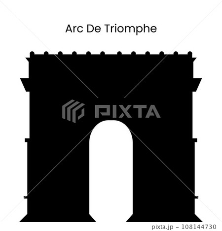 The silhouette of Arc De Triomphe of Paris is isolated on a white background. Vector illustration 108144730
