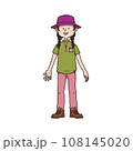 手書き風の山遊び服装の女の子 108145020
