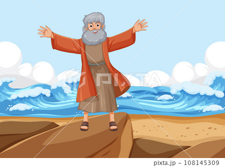 Moses Parting the Sea: A Vector Cartoon Illustration 108145309