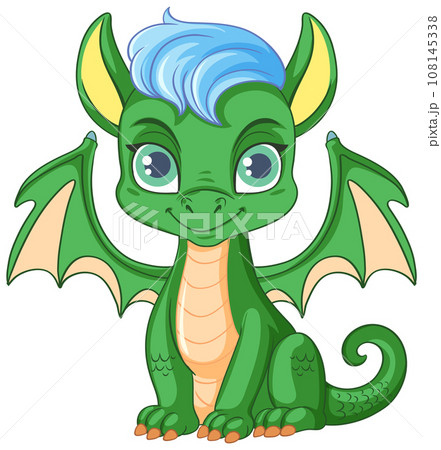 Happy green cartoon dragon smiling Happy green cartoon dragon smiling 108145338