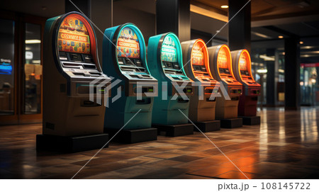 ATM money machine and money cash of of colorful at subway station, abstract blur background 108145722