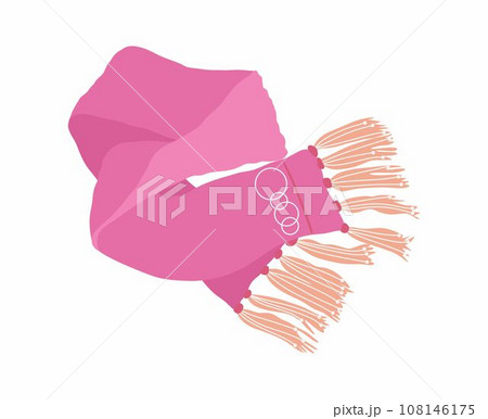 Pink scarf isolated on a white background. Vector illustration. Cozy element for print, textile, postcard, stickers. 108146175