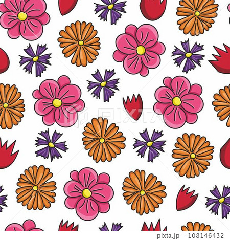 flowers abstract seamless pattern. Windflowers vector images on white background. flowers abstract seamless pattern. Windflowers vector images on white background. 108146432