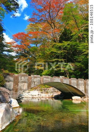 【愛媛県】晴天の面河渓の紅葉(五色河原) 【愛媛県】晴天の面河渓の紅葉(五色河原) 108146515