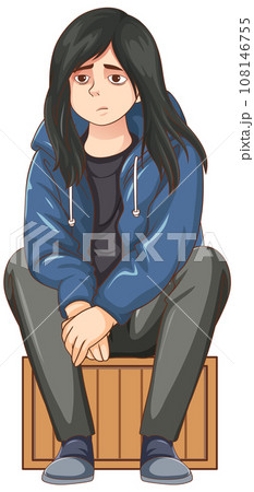 Sad teenage sitting on the floor 108146755