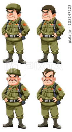 Set of grumpy army officer cartoon character 108147122