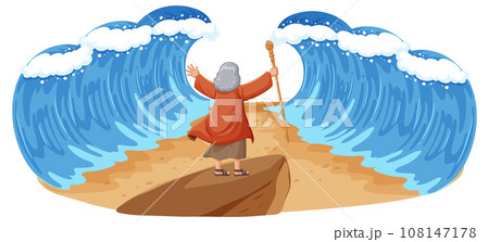 Moses Parting the Red Sea: A Biblical Cartoon Scene 108147178