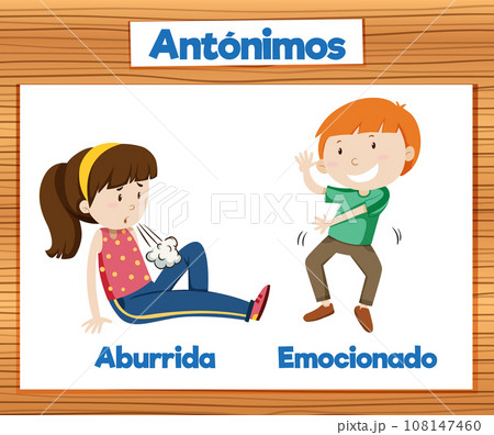 Spanish Language Education: Bored and Excited Picture Card 108147460