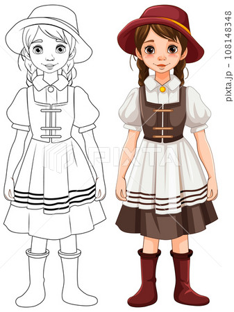 Outline of Woman in German Bavarian Outfit 108148348