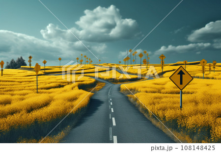 fork on road, concept of uncertainty and confusion of future, AI-generated content, AI content fork on road, concept of uncertainty and confusion of future, AI-generated content, AI content 108148425
