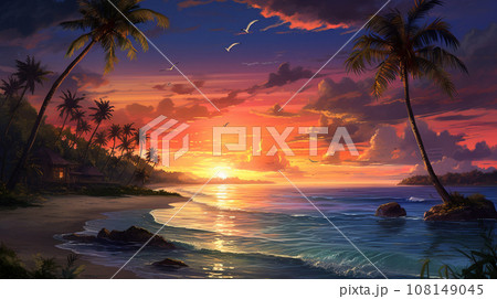 サンセットビーチのイラスト素材 [108149045] - PIXTA