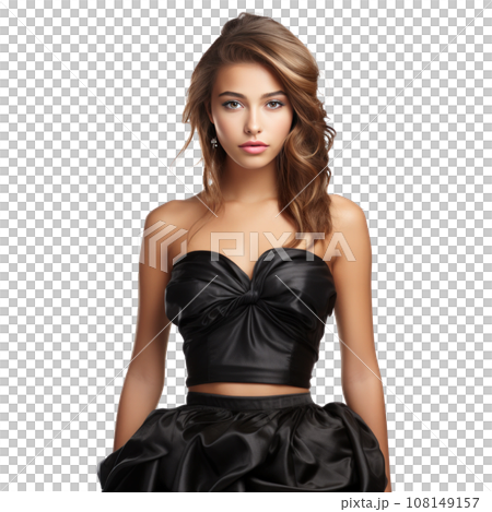 beautiful girl in black party dress isolated beautiful girl in black party dress isolated 108149157