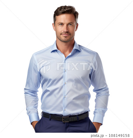 Business man in blue shirt isolated on transparent background. 108149158