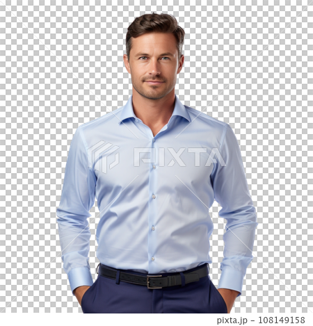 Business man in blue shirt isolated on transparent background. 108149158