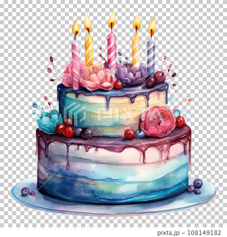 watercolor birthday cake with candles isolated watercolor birthday cake with candles isolated 108149182