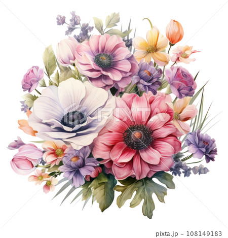 watercolor spring flowers bouqut isolated watercolor spring flowers bouqut isolated 108149183