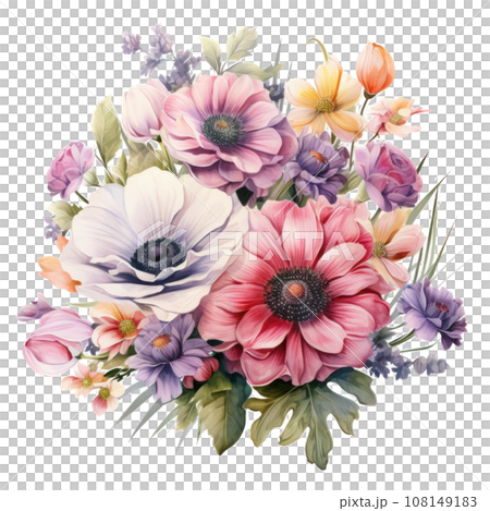 watercolor spring flowers bouqut isolated 108149183