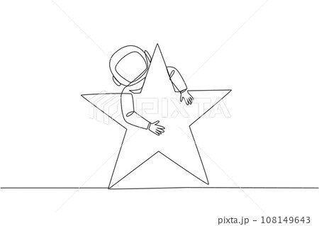Continuous one line drawing young energetic astronaut hugging huge star. Received a star award after making several expeditions to the surface of the moon. Single line draw design vector illustration Continuous one line drawing young energetic astronaut hugging huge star. Received a star award after making several expeditions to the surface of the moon. Single line draw design vector illustration 108149643