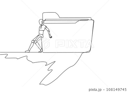 Continuous one line drawing robot pushes a...のイラスト素材 [108149745] - PIXTA