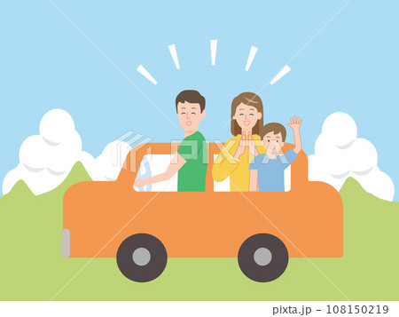 ドライブを楽しむ若い夫婦と子どもの家族 ドライブを楽しむ若い夫婦と子どもの家族 108150219