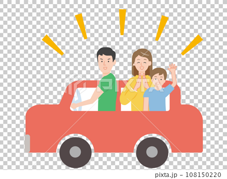 ドライブを楽しむ若い夫婦と子どもの家族 108150220