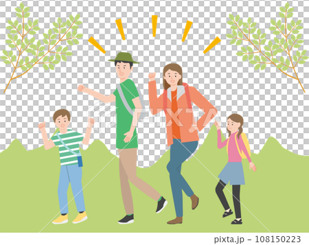 おでかけを楽しむ若い夫婦と子どもの家族 108150223