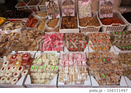 Candy shop in the souq of the Muslim Quarter in Jerusalem, IL. 108151497