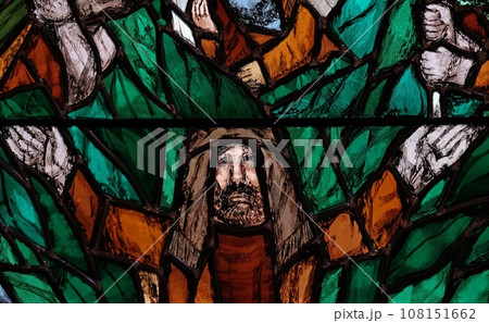 God, the Creator of all life, detail of stained glass window by Sieger Koder in church of Saint John in Piflas, Germany 108151662