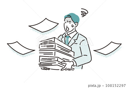 人物 積み重なった書類を運ぶビジネスパーソン男性 人物 積み重なった書類を運ぶビジネスパーソン男性 108152297