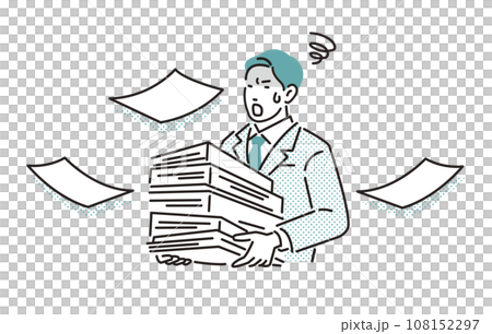 人物 積み重なった書類を運ぶビジネスパーソン男性 人物 積み重なった書類を運ぶビジネスパーソン男性 108152297
