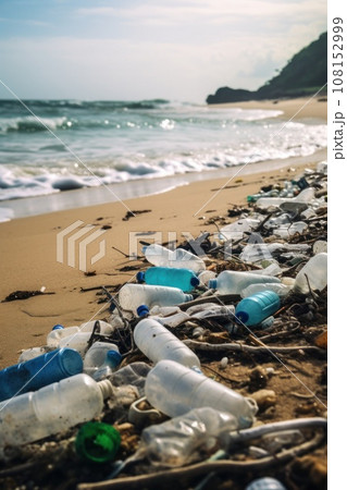 Plastic trash on beach unsightly problem tarnishes natural beauty of coastline also poses risks 108152999