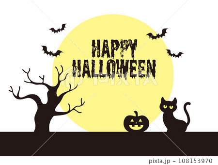ハロウィンのかぼちゃと黒猫のかわいいフレーム背景イラスト素材 108153970