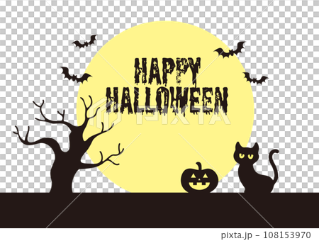ハロウィンのかぼちゃと黒猫のかわいいフレーム背景イラスト素材 108153970