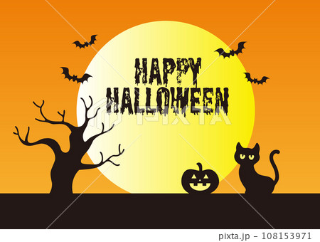 ハロウィンのかぼちゃと黒猫のかわいいフレーム背景イラスト素材 108153971