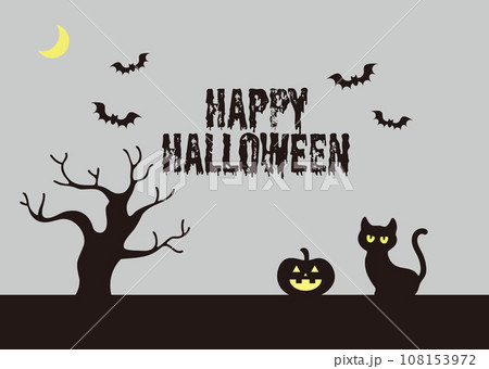 ハロウィンのかぼちゃと黒猫のかわいいフレーム背景イラスト素材 108153972