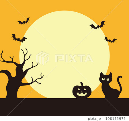 ハロウィンのかぼちゃと黒猫のかわいいフレーム背景イラスト素材 108153973