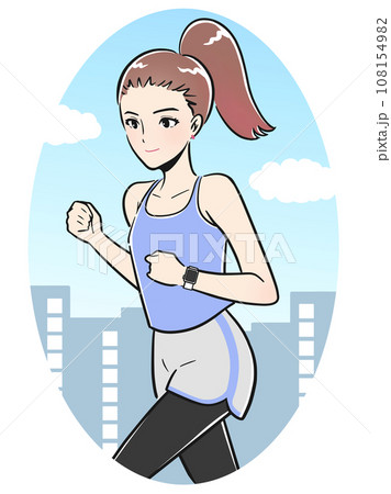 都会・街中でジョギングをする若い女性 108154982