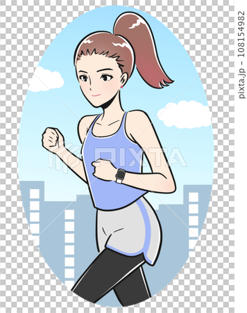 都会・街中でジョギングをする若い女性 108154982