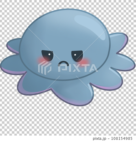 Cute angry blue squid with red cheek - Stock Illustration