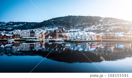 Yachts moored in harbour of Bergan, Norway Yachts moored in harbour of Bergan, Norway 108155591