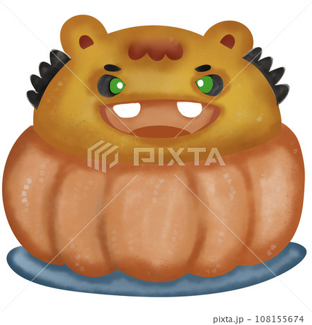 cute smile orange pumpkin monster with green eyes 108155674