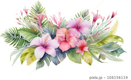 watercolor bouquet of flowers and leaves 108156119