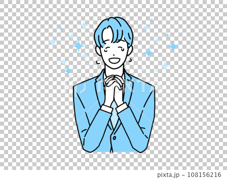 感動して喜ぶ男性、笑顔で涙を流すビジネスマン 108156216