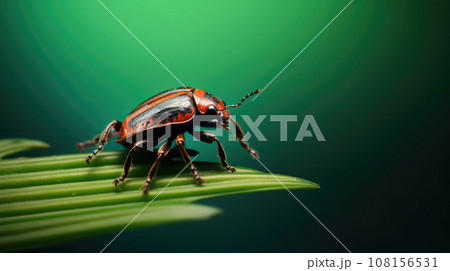 Advertising portrait, banner, orange bug sitting on the surface, isolated on green background Advertising portrait, banner, orange bug sitting on the surface, isolated on green background 108156531