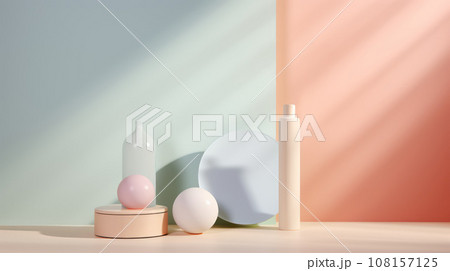 Set of candles and soaps and background for product, business presentation, mockup template abstraction, backdrop 108157125