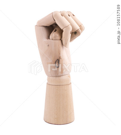 the gesture with a jointed wooden hand the gesture with a jointed wooden hand 108157589