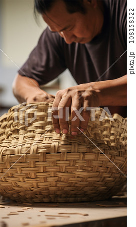 old traditional crafts.weaving baskets, trays and utensils. 108158322