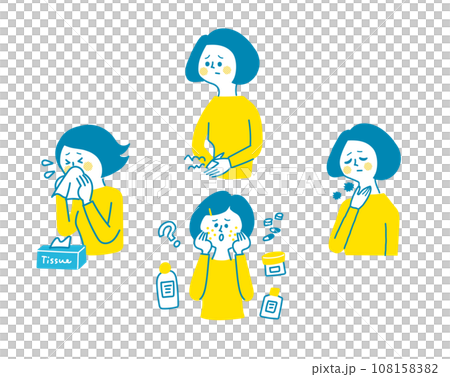 Set of women with allergy symptoms Set of women with allergy symptoms 108158382