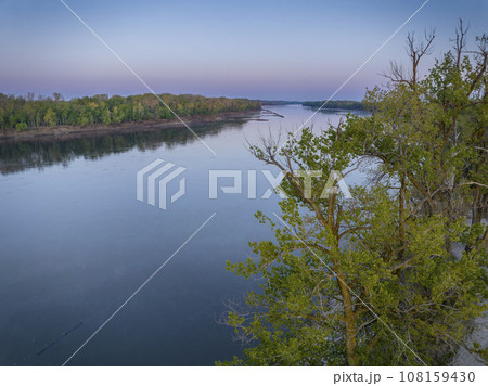 spring dawn over the Missouri River at Dalton Bottoms, MO - aerial view spring dawn over the Missouri River at Dalton Bottoms, MO - aerial view 108159430