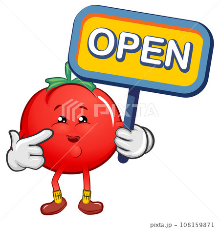 vector mascot character of cute tomato carrying a sign that says open vector mascot character of cute tomato carrying a sign that says open 108159871